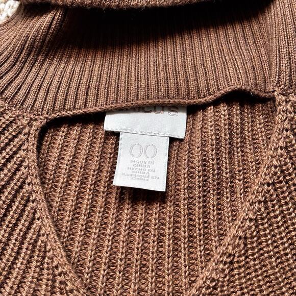 Chico's Ribbed Key Hole Turtleneck Sweater Extra Small Long Sleeve Brown XS - Picture 3 of 7